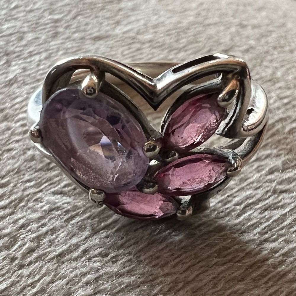 Vintage Amethyst & Pink Tourmaline Ring 7